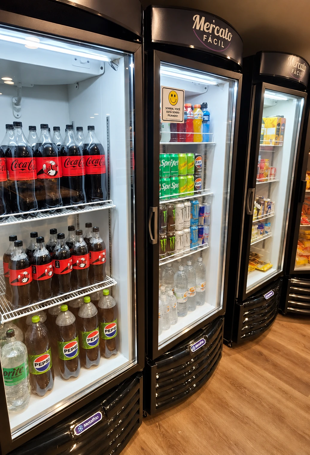 Refrigeradores abastecidos em uma unidade real da Mercato Fácil